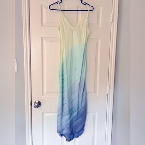 Watercolor maxi dress, green & blue